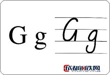 小写字母g,q,y占二三格,顶端要紧贴第二线,底端要紧贴第四线