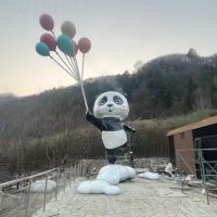 济源新农村建设 灯光手拿五色球脚踏祥云熊猫雕塑摆件
