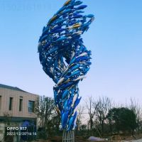 淄博路口龙卷风鱼群雕塑 彩绘不锈钢鱼雕塑摆件