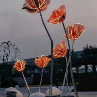 温州城市夜景雕塑 玫瑰花不锈钢雕塑 花朵雕塑