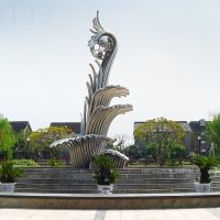 绍兴东方山水巨浪雕塑 不锈钢管焊接异形雕塑定制