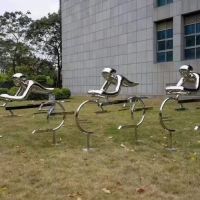 扬州运动主题白钢镜面雕塑系列 骑车抽象雕塑制作