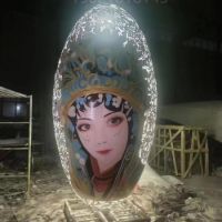 戏曲文化 国潮彩绘脸谱雕塑 镂空鸡蛋不锈钢雕塑